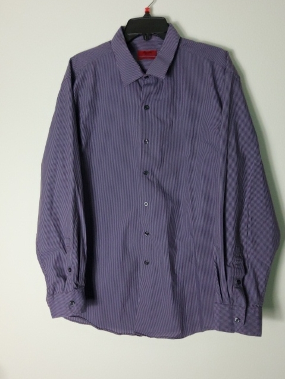 Alfani Fitted Men's Dress Shirt - Purple Pinstripe Stretch Fabric Size XL